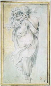 Cikán s dítětem - Dílo Jacquese Bellange (kolem 1575-1616), krev a černobílá křída na papíře (30x16,5 cm), počátek 17. století - Cikán s dítětem, Krev, černobílá křída na papíře od J Bellange, počátek 17. století – stát H od Jacques Bellange