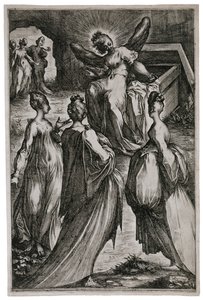 Svaté ženy u hrobu, 1613-16 (lept a rytina) od Jacques Bellange