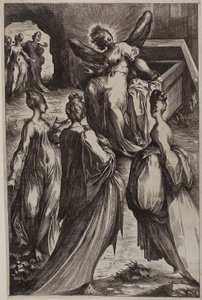 Tři Marie u hrobu s andělem od Jacques Bellange