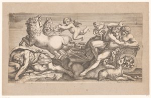 Cephalus zajatý Aurorou v jejím voze Mytologické scény po freskách v Palazzo Farnese v Římě (název série) od Jacques Belly