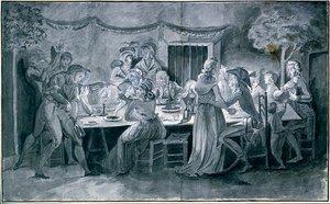 Svatební večeře během revoluce Kresba Jacquese Bertauxe (1745-1818) Paříž.