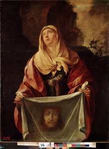 "Svatá Veronika"". Svatý závoj představuje tvář Krista, jehož pot by Veronique setřela při výstupu na Kalvárii. Obraz od Jacquese Blancharda (1600-1638) 1633-1634 Rozměr 127x98 cm Muzeum Ermitáž, Petrohrad (Saint-Peters