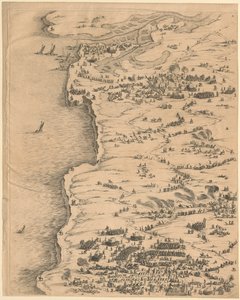1. Deska vlevo nahoře z díla „Obléhání La Rochelle“ od Jacques Callot