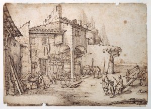 Italská farma (pero a hnědý inkoust na papíře) od Jacques Callot