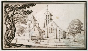 Kostel v Lotrinsku a sousední budova (pero a hnědý inkoust na papíře) od Jacques Callot