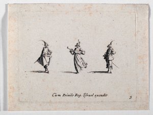 Dáma muzicírující a dva kavalíři, z ... (rytina) od Jacques Callot