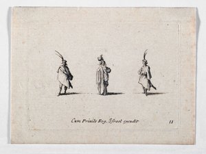 Dáma s dlouhým kabátcem a dvěma kavalíry, od ... (rytina) od Jacques Callot