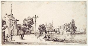 Cesta podél břehu řeky (pero a hnědý inkoust na papíře) od Jacques Callot