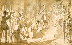 Admirál Inghirami představuje turecké zajatce toskánskému králi Ferdinandu I., kolem roku 1615 (pero a inkoust s přemývanou křídou na papíře) od Jacques Callot