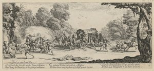 Útok na poštovní dostavník, list 8 ze série „Hrůzy války“ od Jacques Callot