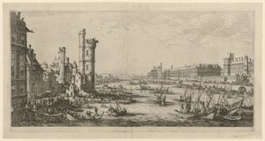 Pohled na Louvre, list ze série „Dva velké pohledy na Paříž“ od Jacques Callot