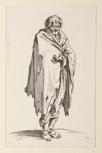 Holohlavý žebrák s neobutýma nohama, z The Beggars od Jacques Callot