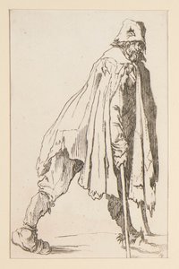Žebrák v čepici, o berlích, z The Beggars. od Jacques Callot