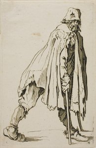 Žebrák o berlích nosí klobouk, deska čtyři z The Beggars od Jacques Callot
