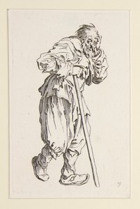 Žebrák opřený o hůl, z The Beggars od Jacques Callot