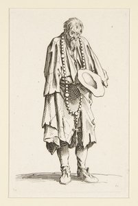 Žebrák s růžencem, z Žebráků (Le mendiant au rosaire) od Jacques Callot