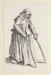 Žebrácká žena o berlích, z The Beggars (La mendiante aux bequilles) od Jacques Callot
