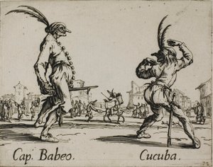 Kapitán Babeo - Cucuba, talíř 16 od Balli di Sfessania od Jacques Callot