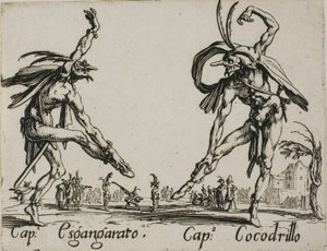 Kapitán Esgangarato - Kapitán Cocodrillo, deska 14 od Balli di Sfessania od Jacques Callot