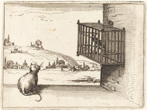 Kočka sleduje ptáka v kleci od Jacques Callot