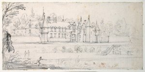 Chateau de Chantelou, v údolí Orge, mezi Linas a Chestres (černá křída na papíře) od Jacques Callot
