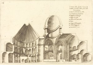 Průřez kostelem Božího hrobu od Jacques Callot