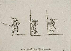 Cvičení s halapartnami, třetí deska z knihy Vojenská cvičení od Jacques Callot