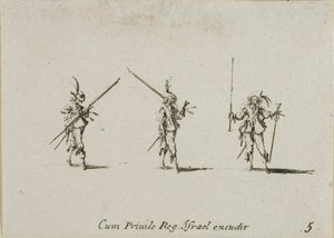 Vrták s Tilted Pikes, deska pět z The Military Exercises od Jacques Callot