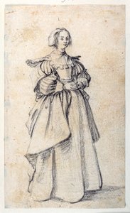 Ženská postava (černá křída na papíře) od Jacques Callot