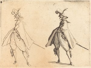 Gentleman ve velkém plášti, pohled zepředu od Jacques Callot