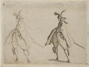 Pán ve velkém plášti, pohled zepředu, z filmu Caprices od Jacques Callot