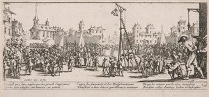 Strapado, ilustrace z Velké bídy války od Jacques Callot