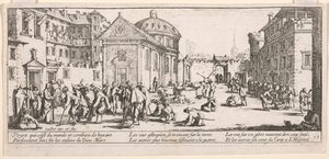 Nemocnice, ilustrace z Velké bídy války od Jacques Callot