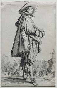 La Noblesse: Gentleman stojící v profilu se sepjatýma rukama od Jacques Callot
