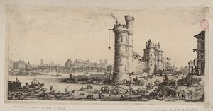 Věž Nesle a pohled na Pont-Neuf od Jacques Callot