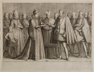 Život Ferdinanda I. de’ Medici, Svatba Ferdinanda I. První číslo ze série 16 dokončených kusů a 2 dodatečných kusů (Lieure 147, Meaume 534) od Jacques Callot