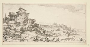 La chasse au cerf (Lov na jelena poblíž panství), z Krajiny pro Giovanni de Medici od Jacques Callot
