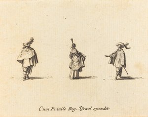 Dáma v šatech se shromáždila a dva pánové od Jacques Callot