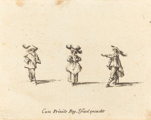 Dáma s velkými chocholy a dva pánové od Jacques Callot