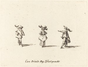Dáma s velkými chocholy a dva pánové od Jacques Callot