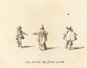 Dáma s nataženou paží při pohledu zezadu a dva pánové od Jacques Callot