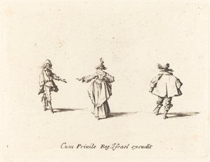 Dáma s nataženou paží při pohledu zezadu a dva pánové od Jacques Callot