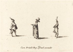 Dáma s opeřeným kloboukem a dva pánové, pravděpodobně 1634. od Jacques Callot