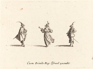 Dáma se smyčcovým nástrojem a dva pánové od Jacques Callot