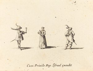 Dáma s lahví vína a dva pánové od Jacques Callot