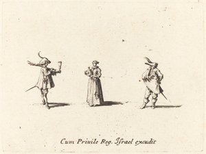 Dáma s lahví vína a dva pánové, pravděpodobně 1634. od Jacques Callot