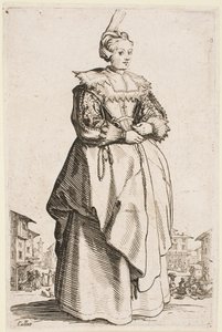 Dáma se zdviženou čepicí, ze série „The Nobility of Lorraine“ od Jacques Callot