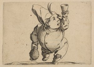 Le Beveur vu de Face The Drinker Pohled zepředu, z Varie Figure Gobbi, oblek..., 1616-22. od Jacques Callot
