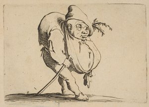 Le Bossu a La Canne Hrbáč s holí, od Varie Figure Gobbi, suite appelée..., 1616-22. od Jacques Callot
