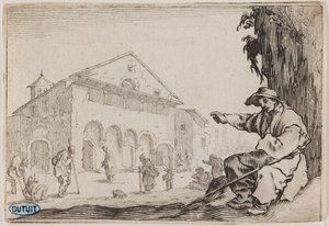 Rozmary, Hospic. Třicáté osmé číslo ze souboru 50 tisků rytých v Nancy (Lieure 465, Meaume 843) od Jacques Callot